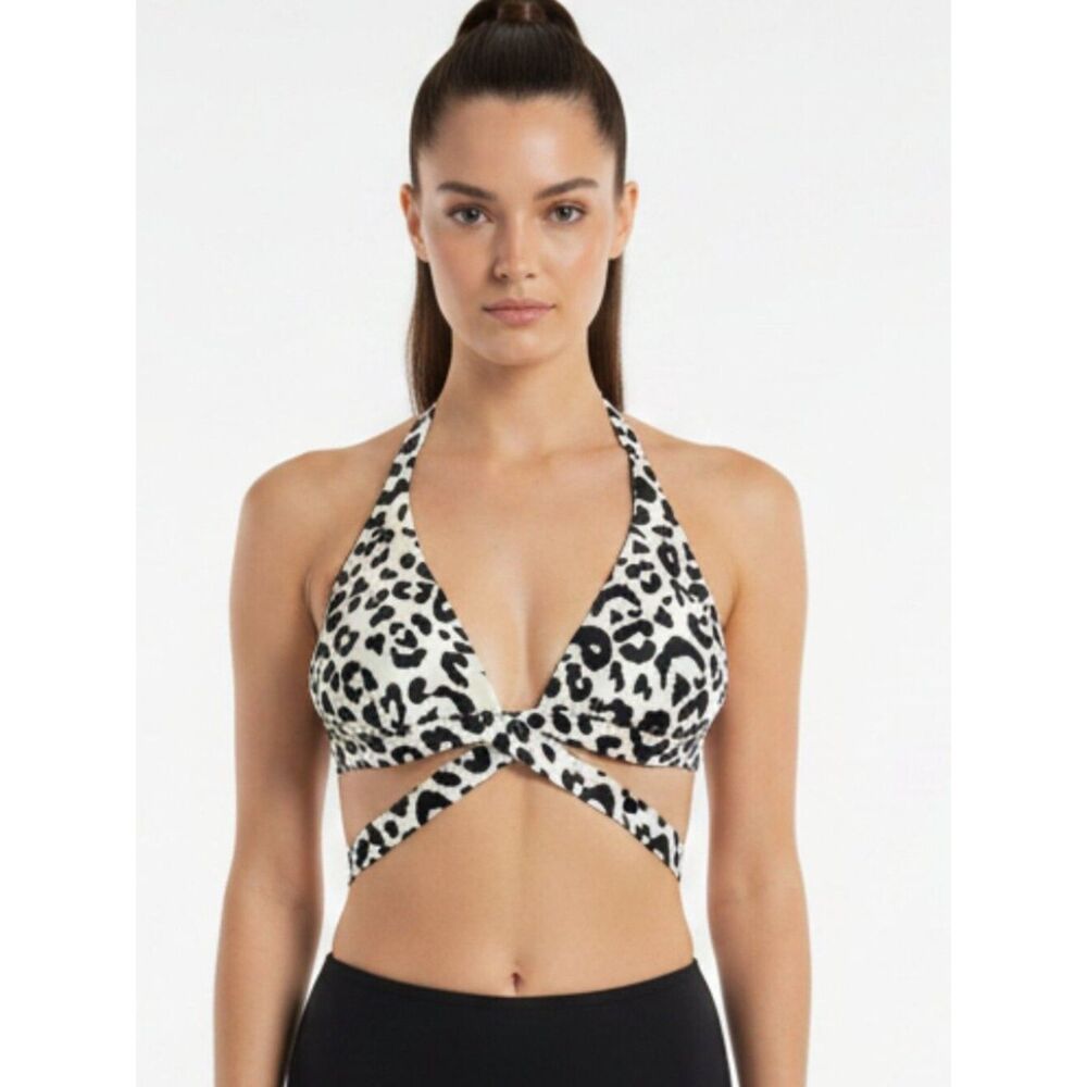 Mynah Ivory & Black Animal Print Contour Wire Free Padded Bikini Swim Top